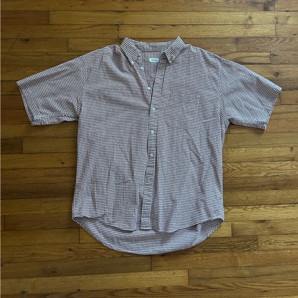 Izod Red Gingham Casual Button Down Shirt #29